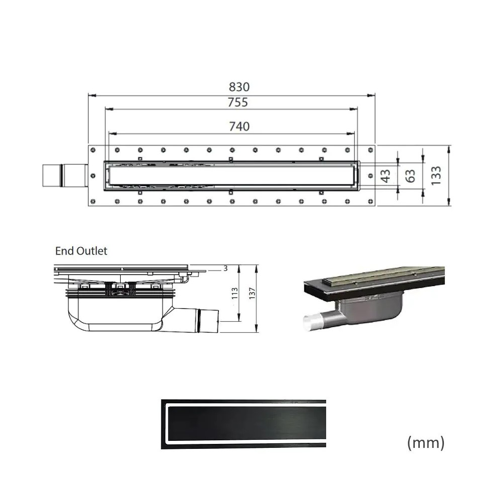 Linear Deck Shower Tray Waste Outlet