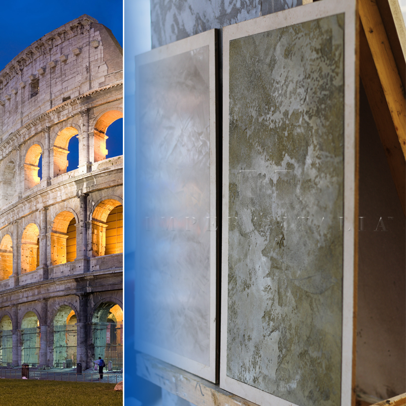 Venetian plaster samples and the Colosseum